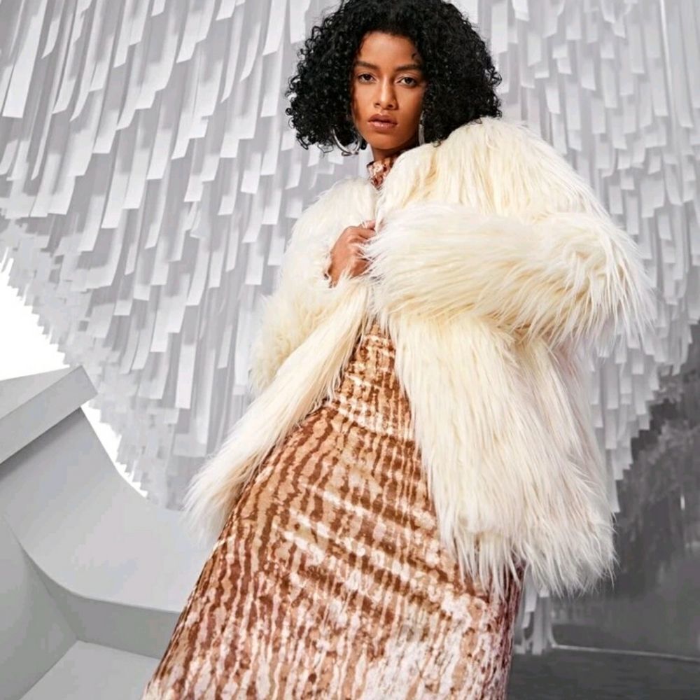 Solid Open Front Fuzzy Coat - Picture 5 of 11